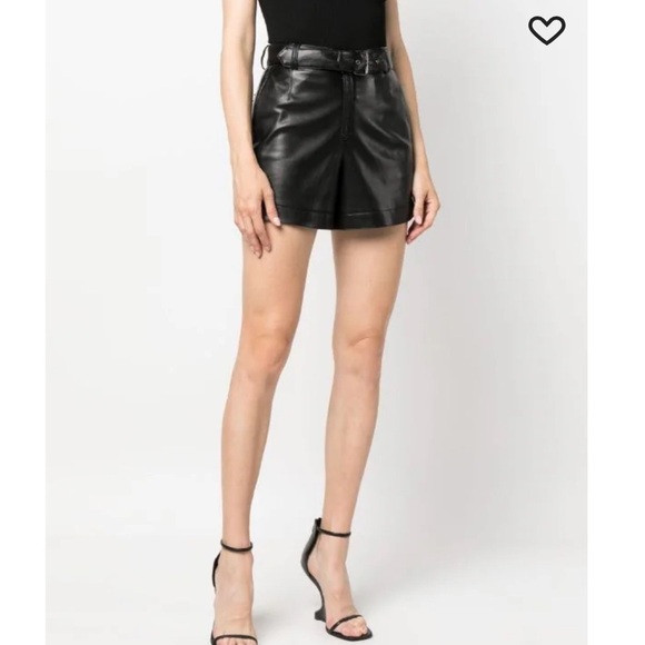 NEW Patrizia Pepe Essential Belted Black Faux Leather High Waist Trouser Shorts - Picture 2 of 13